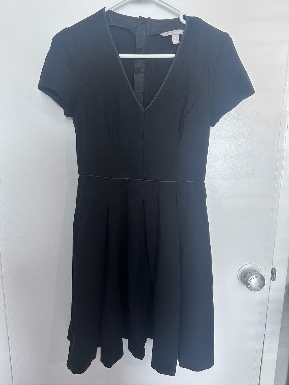 Banana Republic Black V-Neck Short Sleeve Fit-and-Flare Mini Dress